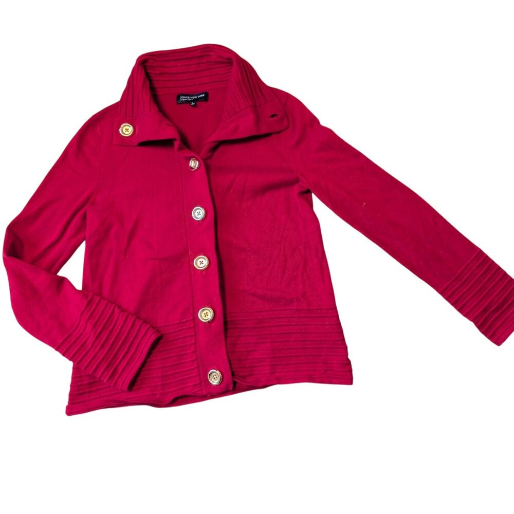 Jones New York Women’s Button Front Cardigan Size Small Red Knit Sweater Jacket